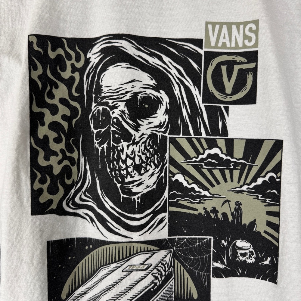 Vans Comic Strip Double Sided White Graphic Muscle Tee with Skull Print Size L - Picture 4 of 7